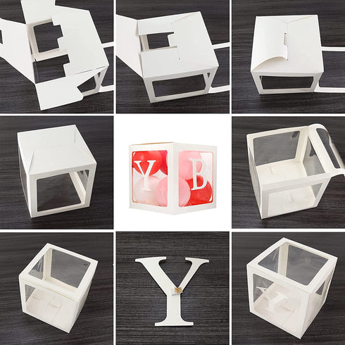 msnautpr 74 PCS Baby Boxes with Letters for Baby Shower 4Pcs Transparent Balloons Boxes Decor with 30 Letters 40 Balloons, DIY Baby Shower Decorations for Girl Kit Gender Reveal Bridal Party Backdrop
