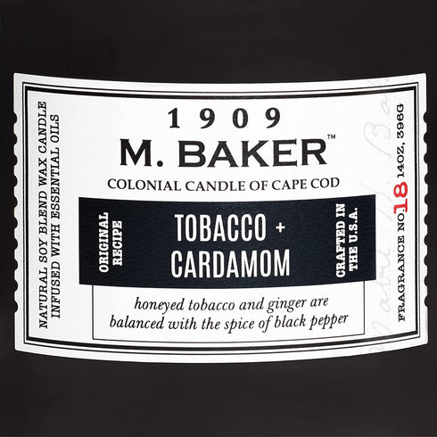 Colonial Candle Tobacco & Cardamom Scented Jar Candle, M. Baker Collection, 2 Wick, Grey, 14 oz - Up to 60 Hours Burn
