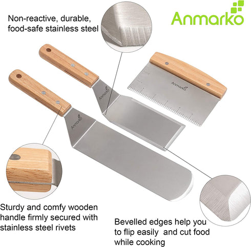 Professional Metal Spatula Set - Stainless Steel Spatula and Griddle Scraper - Heavy Spatula Griddle Accessories Great for Cast Iron Griddle BBQ Flat Top Grill - Commercial Grade