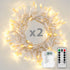 Koxly String Lights, 2 Pack Battery Operated String Lights with Remote Timer Waterproof 8 Modes 36ft 100 LED String Lights for Bedroom,Garden,Party,Xmas Tree Indoor Outdoor Decorations, Warm White