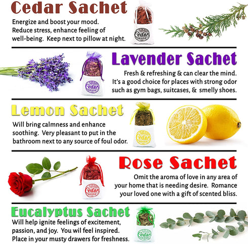 Cedar Sense Lemon Essential Cedar Sachets 8 Pack Essential Oil Infused Cedar Chips Car Air Freshener Closet Freshener Potpourri Bags Air Fresheners Sachets for Drawers and Closets