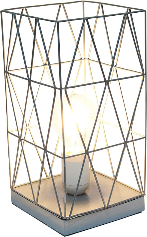 Simple Designs LT1073-GRY Geometric Square Metal Table Lamp, Gray