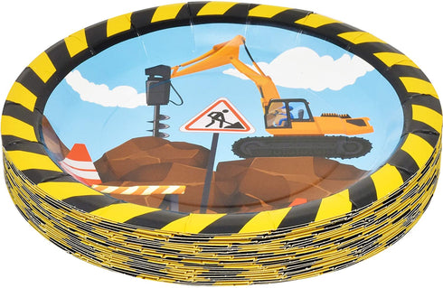 Construction Party Supplies Tableware Set 24 9" Paper Plates 24 7" Plate 24 9 Oz. Cup 50 Lunch Napkins for Builder Digger Truck Bulldozer Vehicle Construction Zone Site Baby Shower Birthday Decoration