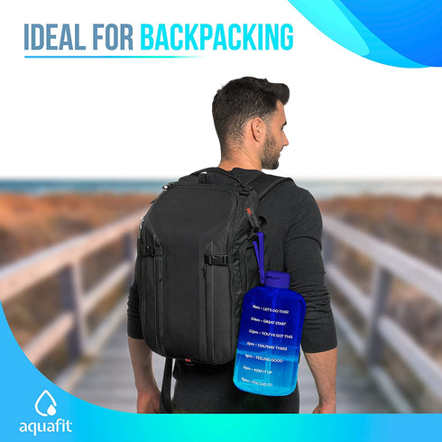 AQUAFIT Half Gallon Water Bottle with Straw Half Gallon Water Jug Motivational Water Bottle 64 Ounce Large Water Bottle Big Water Bottle 1/2 Gallon Water Jug Big Water Jug Dark Blue -Light Blue Fade