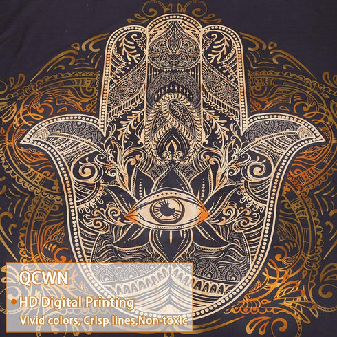 QCWN Spiritual Tapestry,Psychedelic Trippy Tapestry Black Gold Hamsa Hand Tapestry Mandala Medallion Bohemian Tapestry Evil Eye Hamsa Hand Blessing Home Good Luck Wall Tapestry for Bedroom Aesthetic