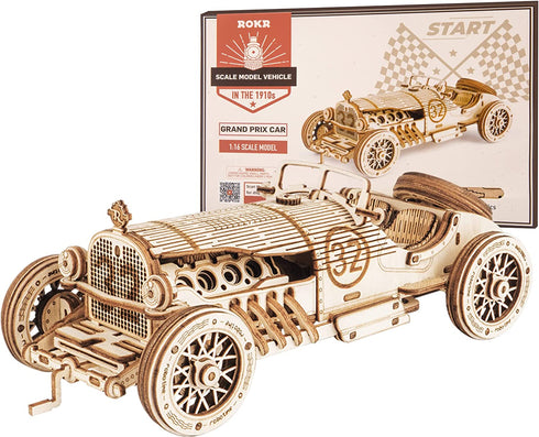 ROKR 3D Wooden Puzzle for Adults-Mechanical Car Model Kits-Brain Teaser Puzzles-Vehicle Building Kits-Unique Gift for Kids on Birthday/Christmas Day(1:16 Scale)(MC401-Grand Prix Car)