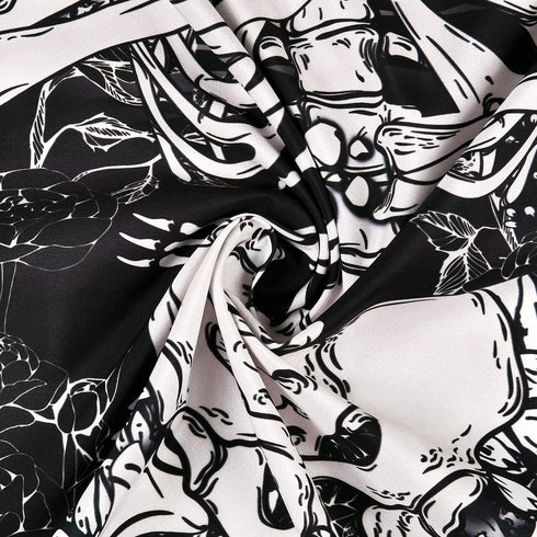 Skull Floral Tapestry Meditation Skeleton Tapestry Mountain Wave Tapestry Moon and Star Tarot Tapestry Starry Black and White Tapestry(59.1 x 82.7 inches)