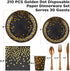 FOCUSLINE Black and Gold Party Supplies 210 PCS Paper Party Dinnerware 30 Guests - Disposable Black Paper Plates Napkins Cups & Gold Plastic Forks Knives Spoons for Graduation, Birthday, Wedding