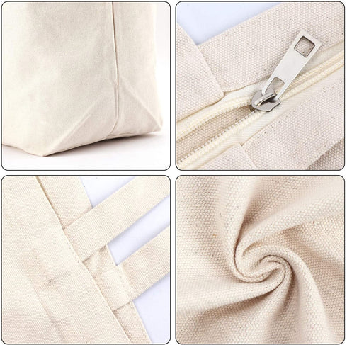 Tote Bags with Zipper, 3PCS Segarty 16.5x13 inch Natural Heavy DIY Tote for Crafting, Ironing and Embroidering, White Canvas Tote, Reusable Grocery Shopping Bag
