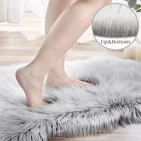 Ashler HOME DECO Soft Faux Sheepskin Fur Chair Couch Cover Area Rug Bedroom Floor Sofa Living Room Light Gray 2 x 3 Feet