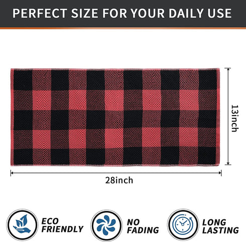 Mordimy 100% Cotton Waffle Weave Buffalo Plaid Kitchen Towels, 13 x 28 Inches, Super Soft and Absorbent Dish Towels for Drying Dishes, 4-Pack, Black & Red