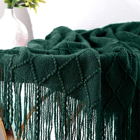 Walensee Throw Blanket for Couch, 50 x 60 Forest Green, Acrylic Knit Woven Summer Blanket, Lightweight Decorative Soft Nap Throw with Tassel for Chair Bed Sofa Travel Picnic, Suitable for All Seasons