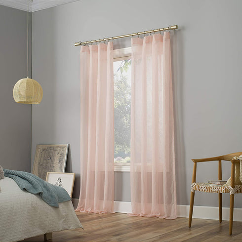 No. 918 Genevieve 2-Pack Linen Weave Semi-Sheer Rod Pocket Curtain Panel Pair, 50 in x 63, Blush Pink