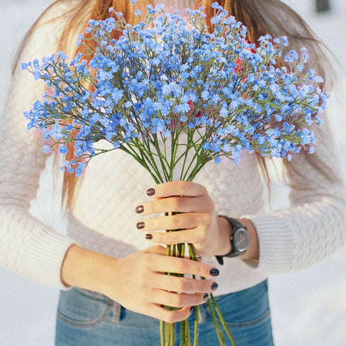 BOMAROLAN Artificial Baby Breath Flowers Fake Gypsophila Bouquets 12 Pcs Fake Real Touch Flowers for Wedding Decor DIY Home Party?Blue?