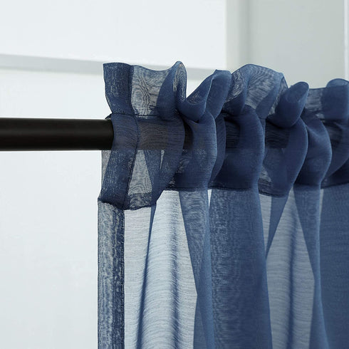 Navy Blue Sheer Curtains 108 Inches Long for Living Room 2 Panel Sets Dark Blue Window Curtains for Bedroom 52x108 Inch Length