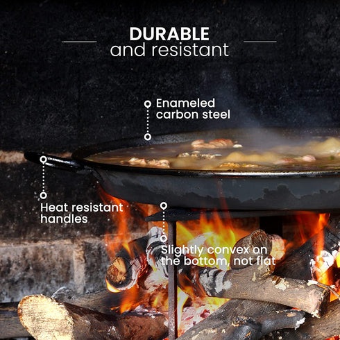 Machika Enameled Steel Skillet, Non Stick Paella Pan, Perfect for Camping and Outdoor Cooking, Rust Proof Coating 10 inch (26 cm)