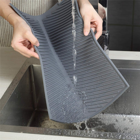 KeepingcooX Non-Slip Silicone Dish Drying Mat. 17 x 13 Inches 0.71 lb - Dish and Glassware Sloped Board Silicone Tray in Grey - Dishwasher, Heat Resistant Trivet (Large)