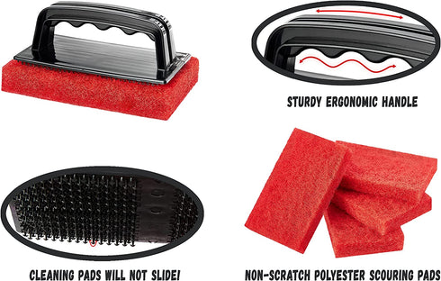 CALUVAR 11 Piece Griddle Cleaning kit Includes 10 Cleaning Pads and Sturdy Ergonomic Handle, Perfect for Easily Cleaning Your Blackstone griddles, Grills, cast Iron cookware, stoves, BBQ's and More