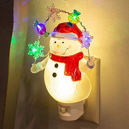 Snowman With Decorative Garland LED 7.75 Inch Acrylic Swivel Plug Bubble Night Light
