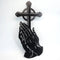 Steel Peaceful Praying Hands with Cross for Prayer - 15"X7" Inch Large Metal Wall Mount Holy Decor and Bibical Hanging Decoration (Black)