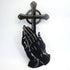 Steel Peaceful Praying Hands with Cross for Prayer - 15"X7" Inch Large Metal Wall Mount Holy Decor and Bibical Hanging Decoration (Black)