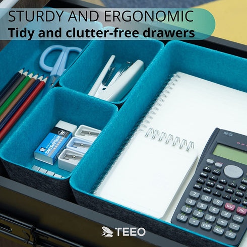 Teeo Felt Drawer Organizer Container Caddy Jewelry Tray Makeup Storage Organizers Home Office Desk Cosmetic Bins Dividers Box Compartment Nursery Bedroom Closet Organization, Pack of 5, Turquoise