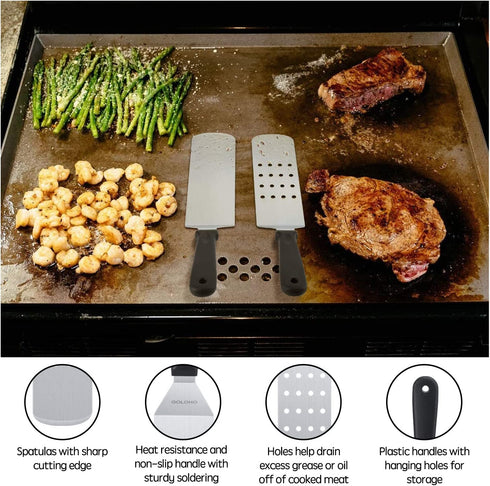 GOLOHO 14 Pcs Griddle Accessories Kit Stainless Steel with Cleaning Tools - Outdoor Professional Flat Top Grilling Hibachi Spatula Grill Set Teppanyaki BBQ Tools