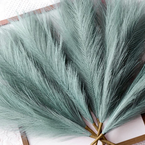 6PCS Artificial Pampas Grass Faux Short Fluffy Pampas Grass Plants Stems Branches for Wedding Home Living Room Decor Flower Arrangement and Vase Fillings(Peacock Green)