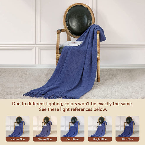 Inhand Knitted Throw Blankets for Couch and Bed, Soft Cozy Knit Blanket with Tassel, Navy Blue Lightweight Decorative Blankets and Throws, Farmhouse Warm Woven Blanket for Men and Women, 50"x60"