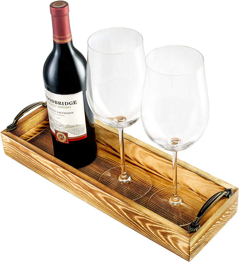 Strova Rectangular Wood Serving Tray with Handles 16 Inch Long Narrow Tray for Serving Wine, Appetizers, Coffee, Condiments, Fruits, and More