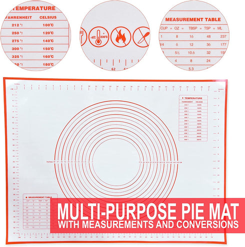 Silicone Pastry Mat with Measurements, Large and Thick Baking Mat, Non-Slip, Free of BPA, Fondant and Cake Rolling Mat, Kitchen Countertop Mat, Oven Liner Pie Crust Mat, Nonstick Dough Mat, 32" x 24"