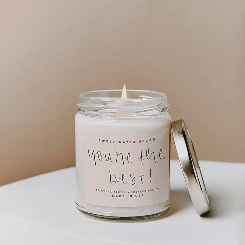 Sweet Water Decor You're The Best Candle | Tropical Fruit and Sugared Orange, Summer Scented Soy Wax Candle for Home | 9oz Clear Jar, 40 Hour Burn Time, Made in The USA