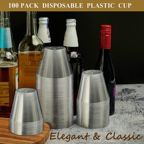 KUAYIXIA 9 OZ Clear Plastic Cups, 100 Pack Disposable Cups Recyclable Plastic Cocktail Glasses Cups, Heavy Duty Hard Plastic Cups for Party, Wedding, Birthday, Christmas