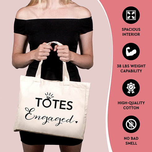 Prazoli Engaged Tote Bag - Engagement Gifts for Couples & Women , Bachelorette Gifts for Bride to Be Gifts , Honeymoon Essentials , Engaged Gifts for Her , Cute Bridal Shower Gift for Future Mrs