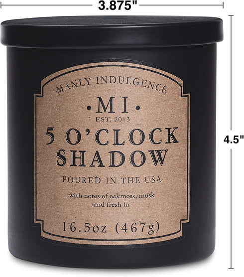 Manly Indulgence 5 O'Clock Shadow Jar Candle 16.5 oz - Oakmoss & Zesty Citrus Hints - Musk & Fresh Fir - Up to 60 Hour Burn - Soy Blend Wax, USA Poured