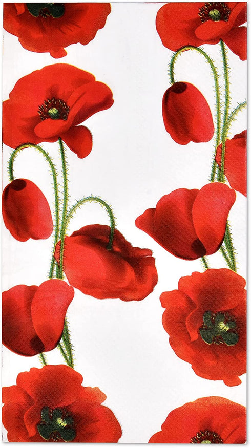 100 Poppy Floral Guest Napkins Decorative Hand Napkin Red Poppies Flowers Disposable Paper Towels for Bathroom Toilet Powder Room Wedding Holiday Christmas Valentine Spring Dinner Party Guests Towel