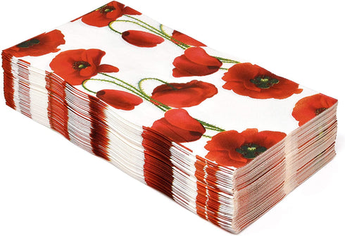 100 Poppy Floral Guest Napkins Decorative Hand Napkin Red Poppies Flowers Disposable Paper Towels for Bathroom Toilet Powder Room Wedding Holiday Christmas Valentine Spring Dinner Party Guests Towel