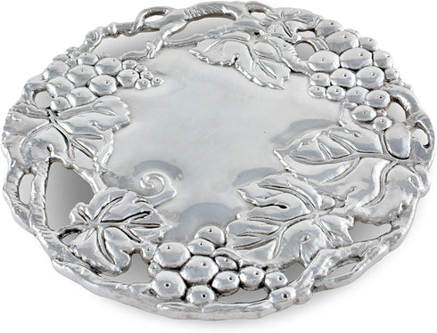 Arthur Court Metal Grapevine Trivet Classic Grape Pattern Detailly Sand Casted Aluminum with Artisan Quality Hand Polished Hot Pans Pots Dishes or Teapot 8 inch Diameter