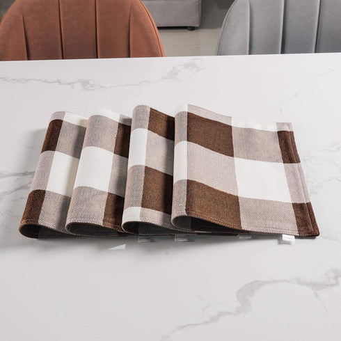 smile of hope Brown and White Buffalo Check Plaid Placemats Set of 4, Kitchen Dining Table Waterproof Decorative Placemats, Imitation Hempable Heat Resistant Table Mat 12x18 Inches