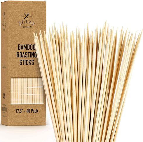 Zulay Kitchen Authentic Bamboo Marshmallow Smores Sticks - 40 Extra Long 17.5" Roasting Sticks - 5mm Heavy-Duty Bamboo Skewers - Thick Smore Sticks - Ideal for Grilling - Marshmallow Sticks Camping