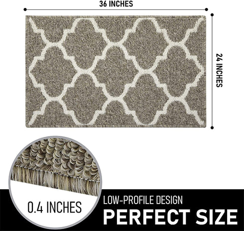 Kitinjoy Premium Indoor Door Mat, 20"x32" Non Slip Absorbent Entryway Rug, Resist Dirt Floor Mat Entrance Rug, Machine Washable Low-Profile Inside Floor Door Mat Area Rug for Entryway, Brown Trellis