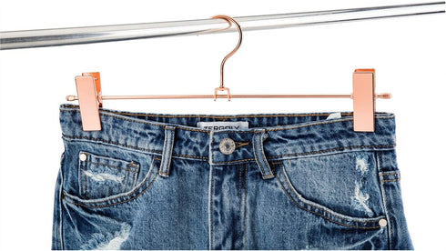 Jetdio Metal Heavy Duty Pants Skirt Slack Hangers,Trousers Hangers with Two Adjustable Non Slip Clips Hanger Rack Swivel Hook, 12 Pack, Copper Gold