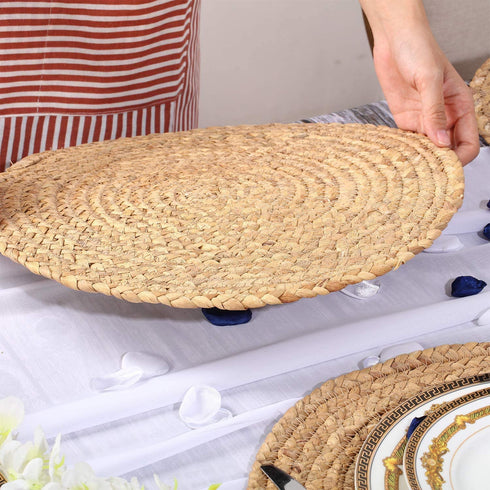 WENFOME 4 Pack Round Woven Placemats - 11.8inch Natural Wicker Placemats, Water Hyacinth Straw Braided Tablemats, Rattan Tablemats Rustic Chargers Weave Placemats for Dining Table