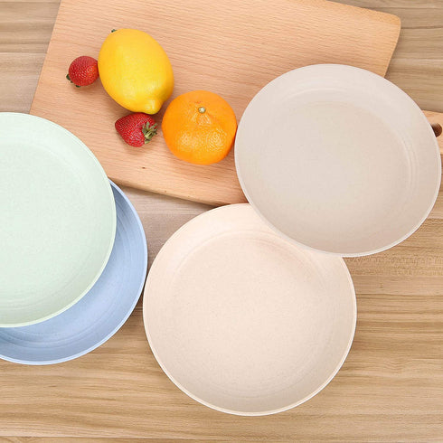 8.8 Inches Unbreakable Wheat Straw Plates - Reusable Plate Sets of 4 for Kitchen Dinner lunch Dishes - Dishwasher & Microwave Safe - Healthy for Kids Children & Adult, BPA Free & Eco-Friendly (Beige)