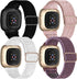 UHKZ 4 Pack Elastic Nylon Bands Compatible with Fitbit Versa 3/Fitbit Sense,Stretchy Fabric Sport Band for Fitbit Versa Smart Watch for Women Men,Black/Rose Pink/White/Smokey Mauve