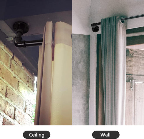 SOUMNS Industrial Curtain Rods, Rustic Pipe Curtain Rods for Windows 32 to 45 inch, 1 Inch Diameter Adjustable Telescoping Wrap Around Curtain Rod Set for Wall and Ceiling, Indoor&Outdoor, Black