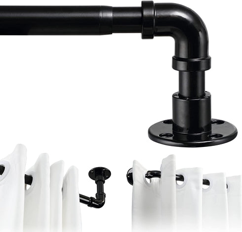 SOUMNS Industrial Curtain Rods, Rustic Pipe Curtain Rods for Windows 32 to 45 inch, 1 Inch Diameter Adjustable Telescoping Wrap Around Curtain Rod Set for Wall and Ceiling, Indoor&Outdoor, Black