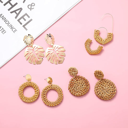 LANTAI 16 Pairs Behemian Acrylic Earrings Rattan Earrings Resin Earrings for Women Girls Leaf Dangle Earrings Mottled Hoop Earrings Gifts Jewelry