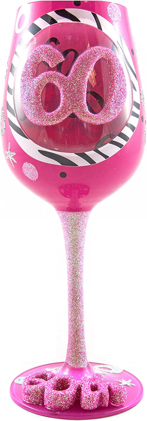 Top Shelf Decorative 60th Birthday Wine Glass, 1 Count (Pack of 1), Pink