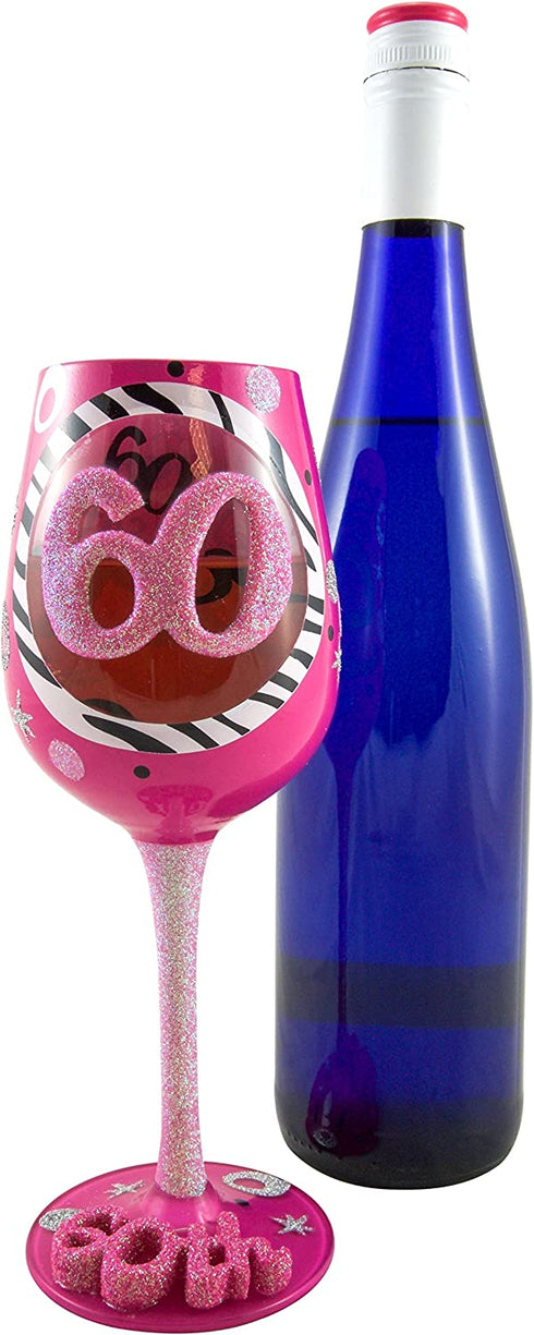 Top Shelf Decorative 60th Birthday Wine Glass, 1 Count (Pack of 1), Pink